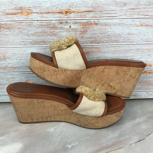 Coach Jazmin Wedge Sandals in Cream Canvas, Brown Leather & Cork - Picture 6 of 11